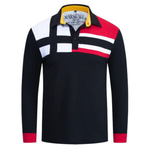 Marineblauw gestreept herenpoloshirt