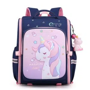 Schattige, waterdichte unicorn schooltas voor kleuterschool, marineblauw