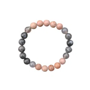 Grijze onyx, labradoriet, maansteen armband