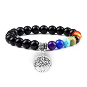 Obsidiaan Levensboom 7 Chakra's Armband