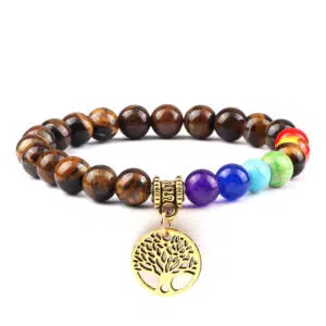 Tijgeroog armband Levensboom 7 Chakra's