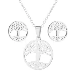 Boheemse levensboom ketting + oorbellen ZILVER