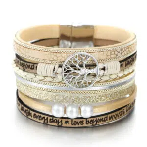 Boheemse leren armband met levensboom