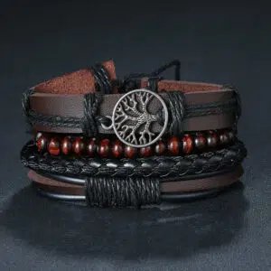 Bruine leren armband Levensboom
