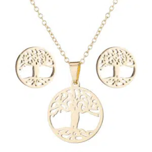 Boheemse levensboom GOLD ketting + oorbellen