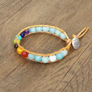 Leren armband met Amazoniet en 7 chakra's
