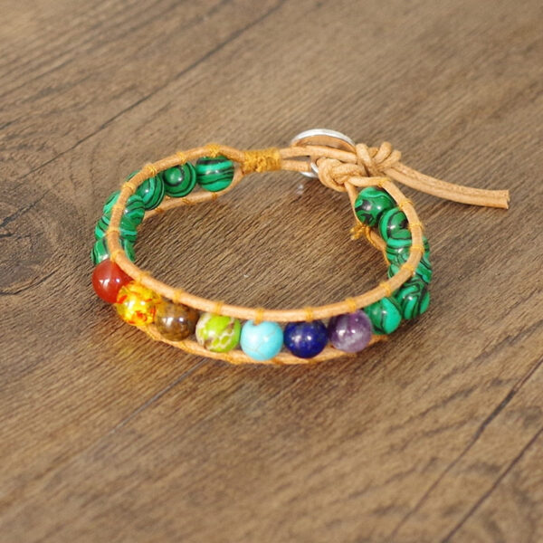 Malachiet en 7 chakra's leren armband