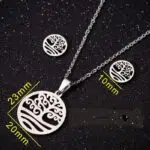 Ketting + oorbellen bloeiende levensboom ZILVER