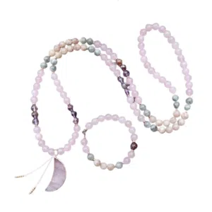 Ketting + Armband: Zonnesteen, Rozenkwarts, Labradoriet, Amethist