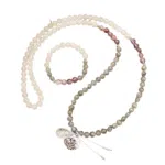 Ketting + Armband Labradoriet, Amethist, Heldere Kwarts