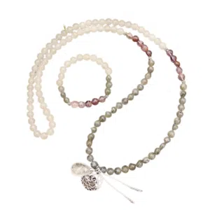 Ketting + Armband Labradoriet, Amethist, Heldere Kwarts