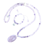 Ketting + schakelarmband: Amethist en roze kwarts