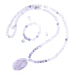 Ketting + schakelarmband: Amethist en roze kwarts