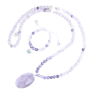 Ketting + schakelarmband: Amethist en roze kwarts