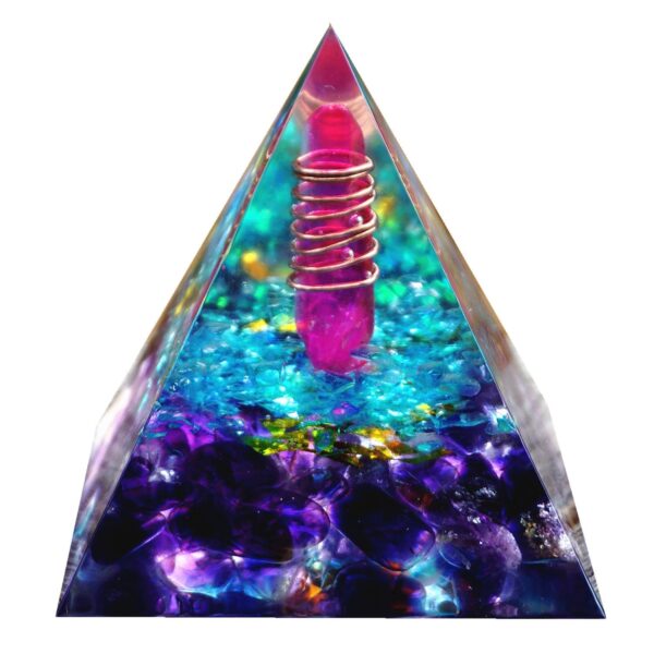 Amethist en Blauw Kwarts Piramide Orgoniet 6 cm