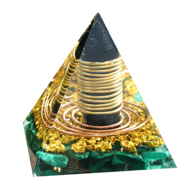 Malachiet Piramide Orgoniet met Obsidiaan Punt 7 cm