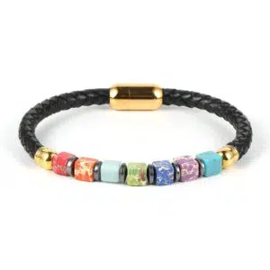 7 chakra's en hematiet leren armband