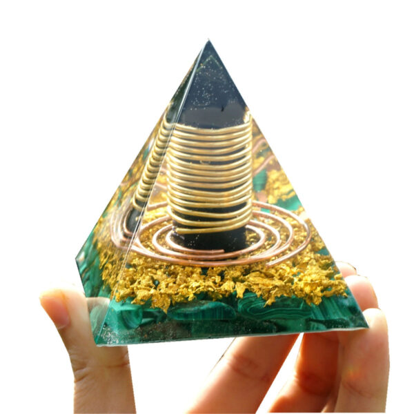 Malachiet Piramide Orgoniet met Obsidiaan Punt 7 cm - Image 2