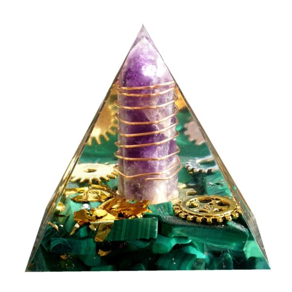 Malachiet en amethist Piramide Orgoniet 6 cm