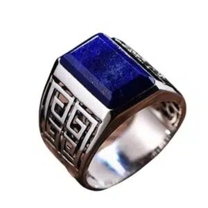 Lapis Lazuli en Zilveren Ring met Rechthoekige Steen