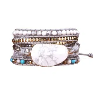 Boheemse Leren Armband met Howliet Kralen
