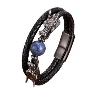 Lapis Lazuli en leren drakenarmband.