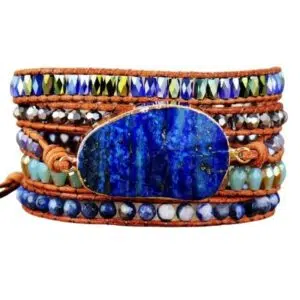 Lapis Lazuli en Leren Boho Armband