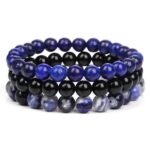 Driedubbele armband met Lapis Lazuli, Sodaliet en Onyx
