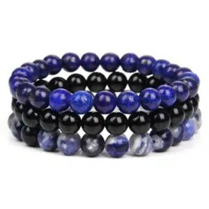 Driedubbele armband met Lapis Lazuli, Sodaliet en Onyx