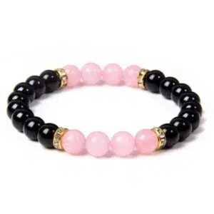 Armband van rozenkwarts en zwarte onyx.