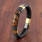 Tijgeroog Leren Armband met Elegante Stijl