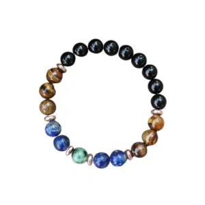 Zwarte onyx, Lapis lazuli, Tijgeroog, Zoisiet robijn armband