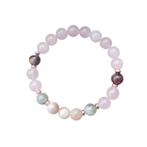 Zonnesteen, Rozenkwarts, Labradoriet, Amethist armband