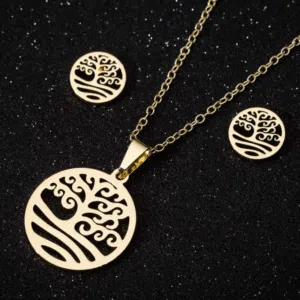 Bloeiende levensboom ketting + oorbellen GOUD