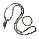 Ketting + Armband : Zwarte onyx, lapis lazuli, tijgeroog, robijn zoisiet