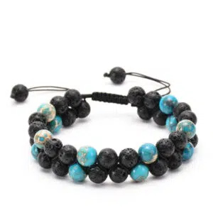Dubbele lavasteen armband van turkoois.