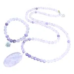 Ketting + Armband Amethist en Roze Kwarts