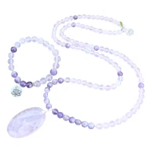 Ketting + Armband Amethist en Roze Kwarts
