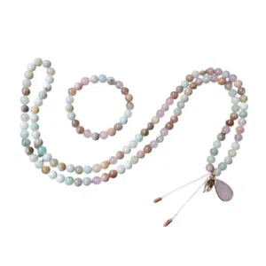 Ketting + Armband : Zonnesteen, Roze kwarts, Amazoniet