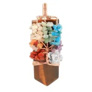 Ketting met tijgeroog hanger en 7 chakra's zwaard.